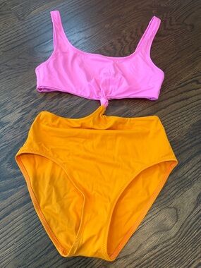 SOLID & STRIPED Pink and Orange One-Piece Swimsuit